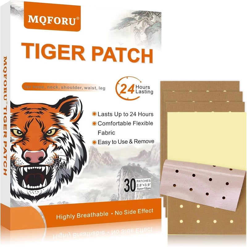 MQFORU لصقات النمر MQFORU 30 قطعة لاصق النمر الصيني الطبيعي العشبي لصقات الحرارة لعضلات المفاصل أقصى قوة لصقات الركبة للظهر والكتف والرقبة - Image 1