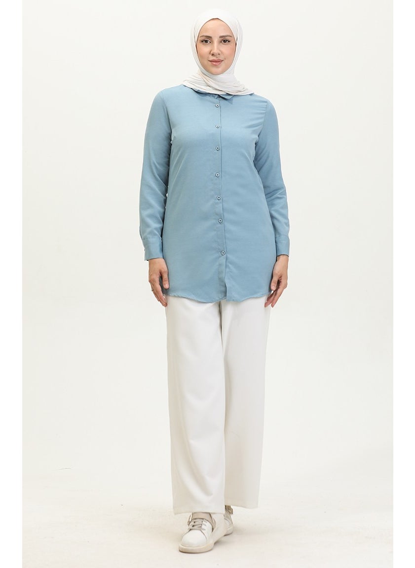 Sefa Merve Buttoned Tunic 6111-04 Indigo  - Image 1