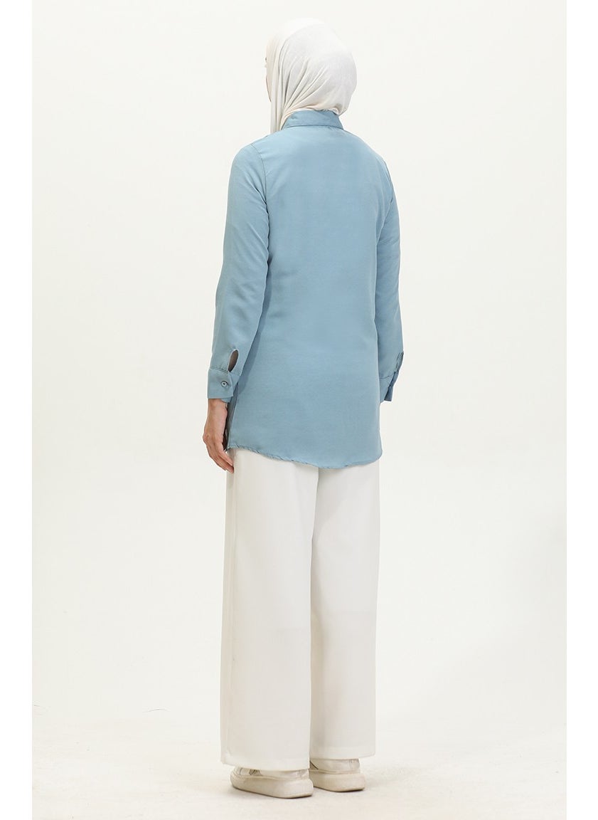 Sefa Merve Buttoned Tunic 6111-04 Indigo  - Image 4