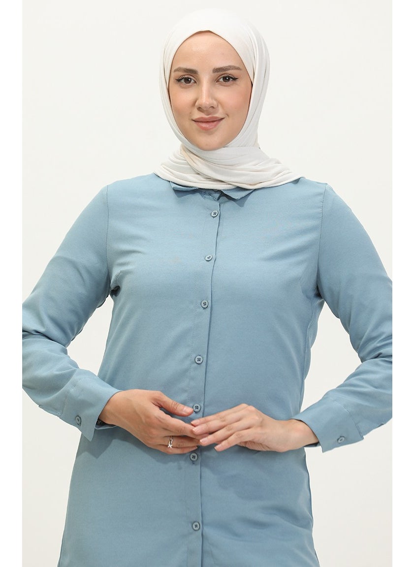 Sefa Merve Buttoned Tunic 6111-04 Indigo  - Image 2