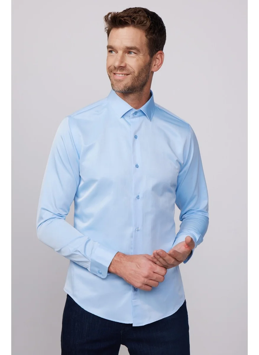 Tudors Slim Fit Cotton Plain Men's Blue Shirt