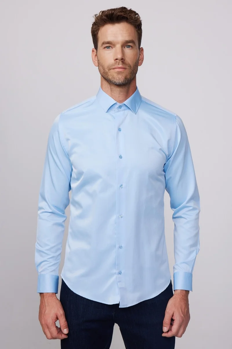 Tudors Slim Fit Cotton Plain Men's Blue Shirt