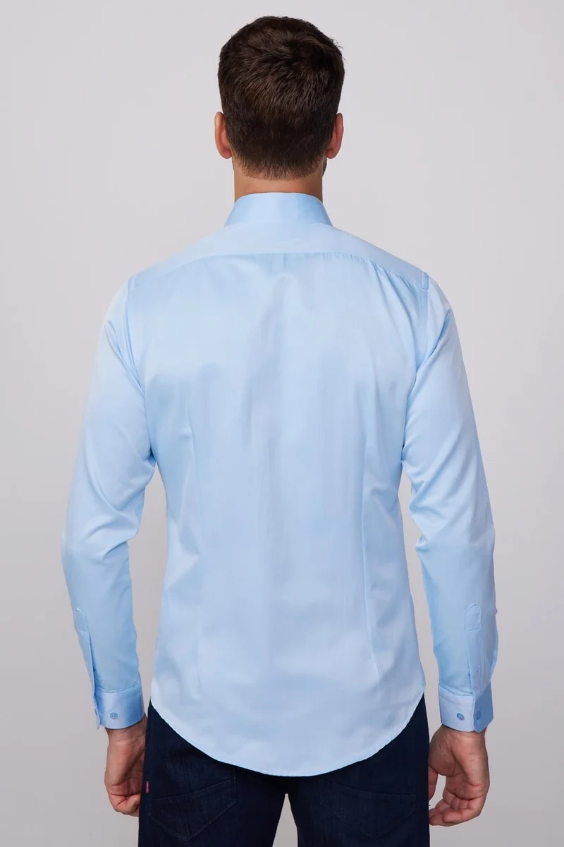 Tudors Slim Fit Cotton Plain Men's Blue Shirt