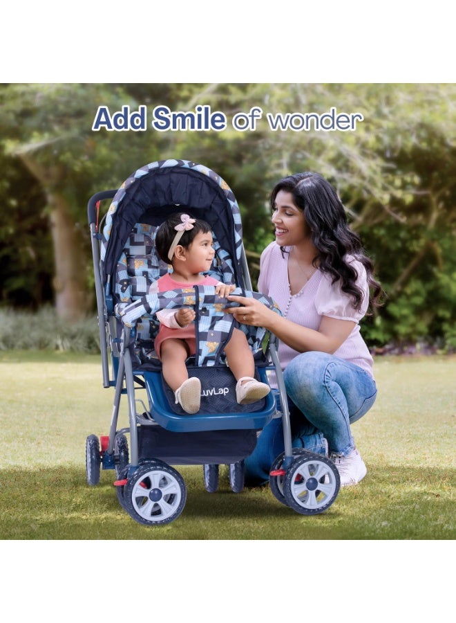 LuvLap Starshine Baby Stroller/Pram for 0 to 3 Years, New Born/Toddler/Kid, Lightweight,Adjustable backrest, 360° Swivel Wheel, Large Storage Basket, Reversible Handlebar (Blue) - Image 4