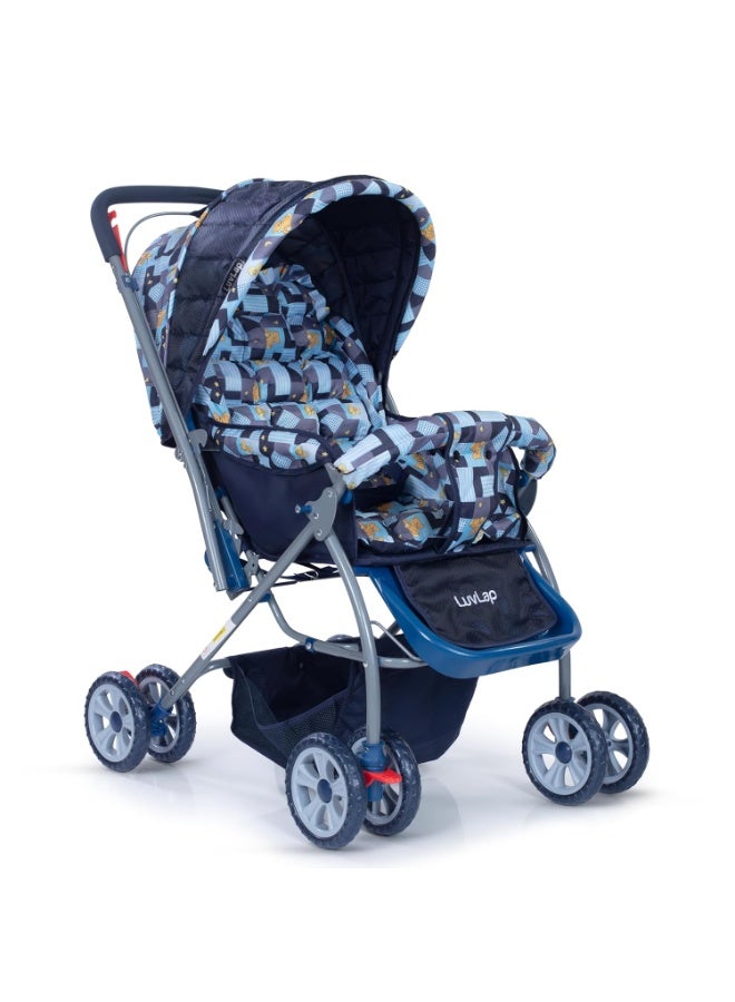 LuvLap Starshine Baby Stroller/Pram for 0 to 3 Years, New Born/Toddler/Kid, Lightweight,Adjustable backrest, 360° Swivel Wheel, Large Storage Basket, Reversible Handlebar (Blue) - Image 1