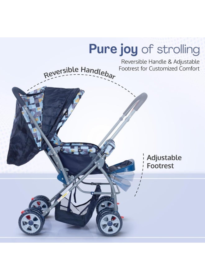 LuvLap Starshine Baby Stroller/Pram for 0 to 3 Years, New Born/Toddler/Kid, Lightweight,Adjustable backrest, 360° Swivel Wheel, Large Storage Basket, Reversible Handlebar (Blue) - Image 2