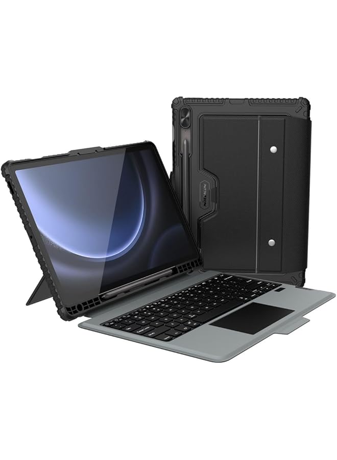 Nillkin Bumper Combo Keyboard Backlit Version Case Designed For Samsung Galaxy Tab S9 Fe Plus Pen Holder Shockproof Cover Stand Trackpad And Removable Keyboard - Black - Image 1
