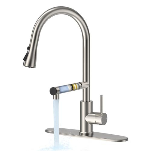 FEELSO Kitchen Faucets Upgraded Filter Water Kitchen Faucet with Pull Down Sprayer Brushed Nickel Stainless Steel High Arc 1 Or 3 Hole Kitchen Sink Faucet for Remove Lead Chlorine Bad Taste Odor - Image 1