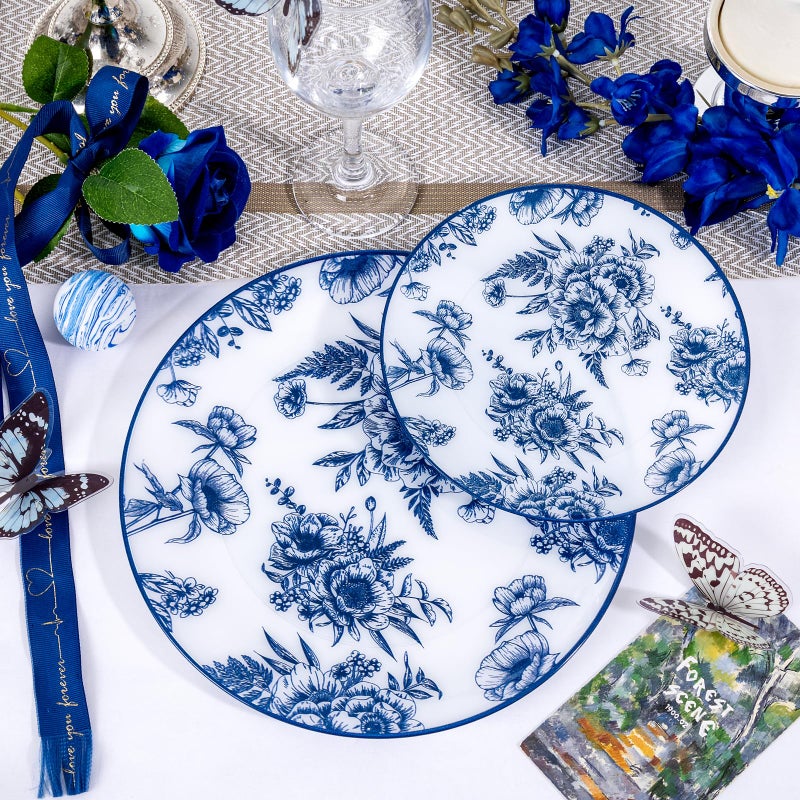 Joyido 60PCS Blue Floral Plates Disposable - Blue Plastic Plates - Blue and White Plate Include 30 Dinner & 30 Dessert Plates for Bridal Birthday Wedding Spring Party Decorative - Image 4