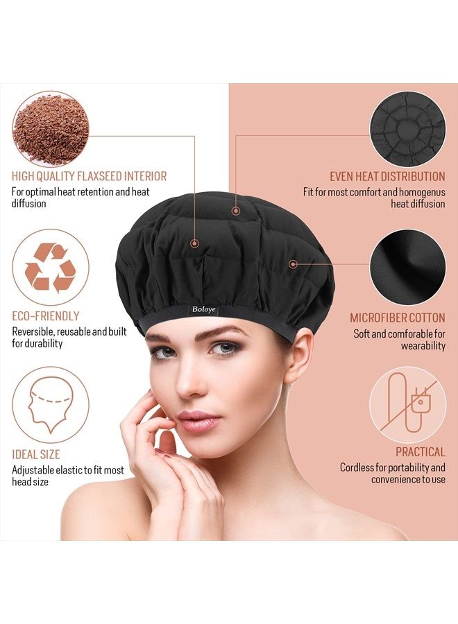 Boloye غطاء تسخين عميق بزيت الكتان - بولوي غطاء ساخن آمن 100% للاستخدام في الميكروويف للعناية بالشعر المجعد الطبيعي، التجفيف، التصفيف، التجعيد، مقاس عالمي (10 قطع غطاء استحمام للاستخدام مرة واحدة) (أسود) - Image 2