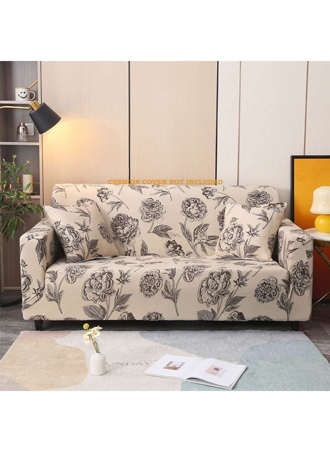 HOUSE OF QUIRK House of Quirk Universal Triple Seater Sofa Cover Big Elasticity Cover for Couch Flexible 140 GSM Sofa Slipcover (Cream Brown Flower, 185-230cm)  - Image 1