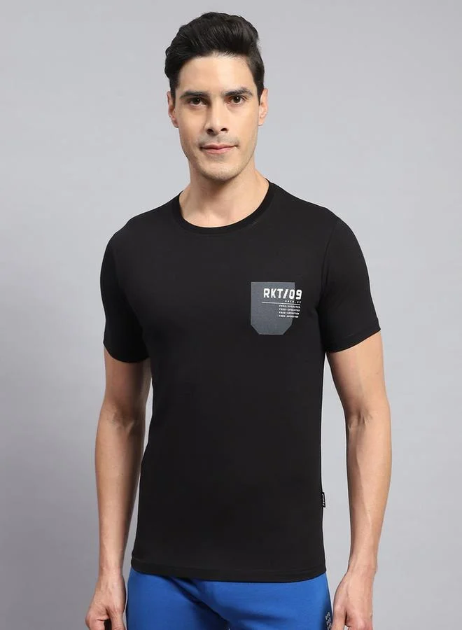 روك إت Men Black Plain Regular Fit Short Sleeve TShirt by Styli