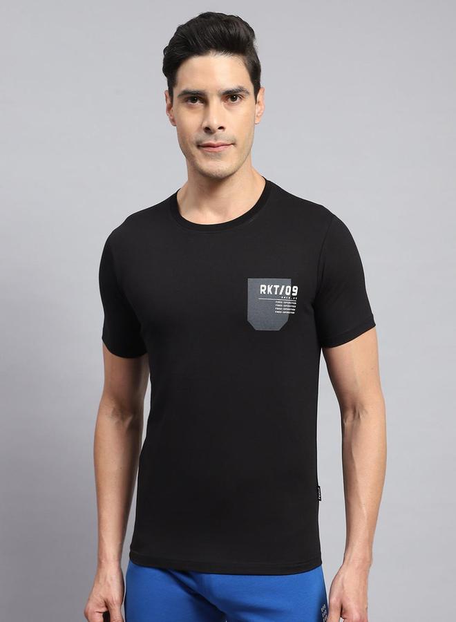 Rock.it Men Black Plain Regular Fit Short Sleeve TShirt - Image 1