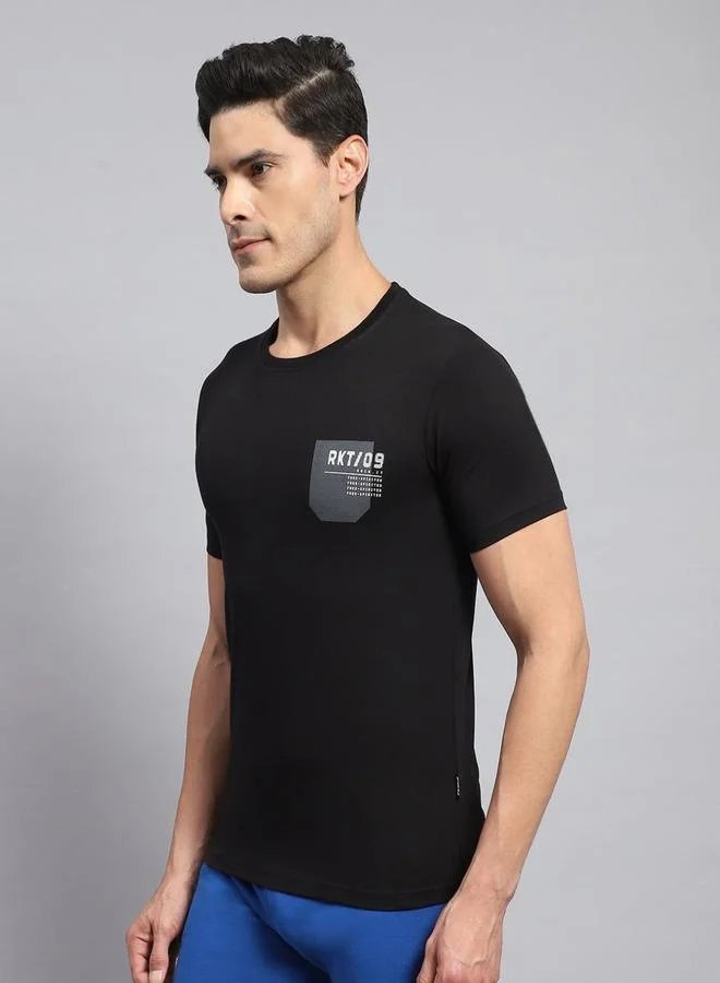 روك إت Men Black Plain Regular Fit Short Sleeve TShirt by Styli