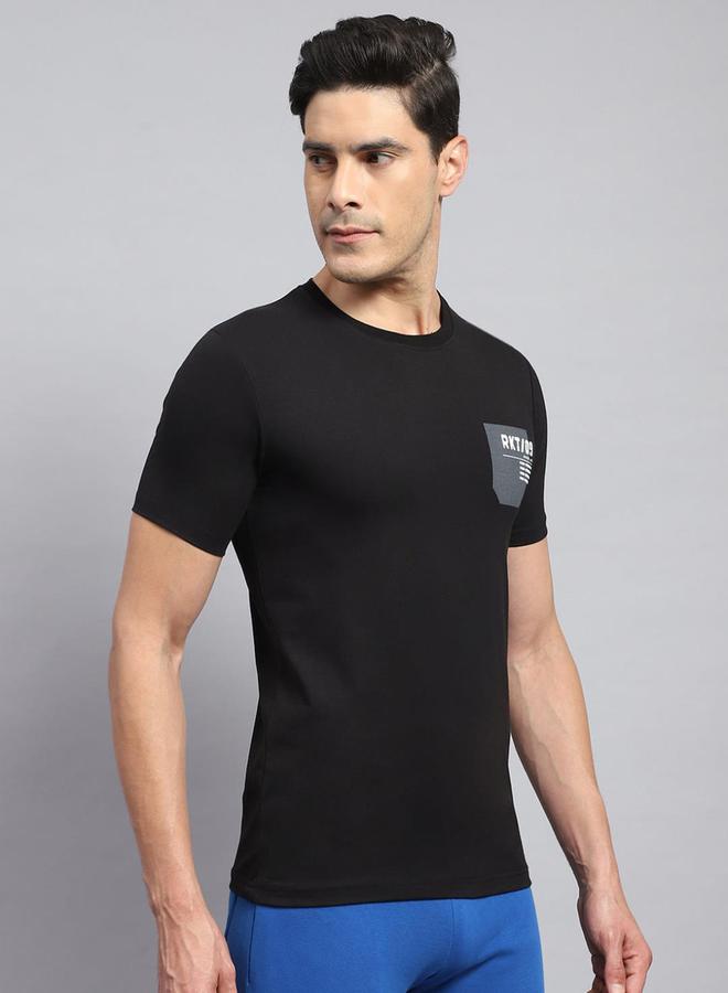 Rock.it Men Black Plain Regular Fit Short Sleeve TShirt - Image 3