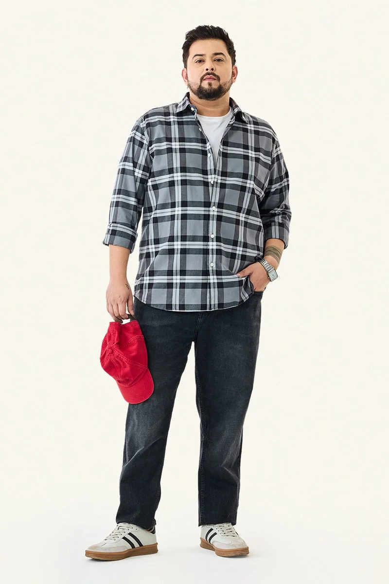 سنيتش قميص قطني % مقاس كبير بنقوش مربعات