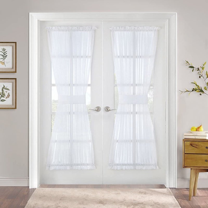 PONY DANCE Side Door Window Curtains for Front Door French Door Curtain for Small Window Sidelight White Voile Sheer Rod Pocket Kitchen Door Curtains with Tieback 1 Panel White 60W X 72L - Image 1