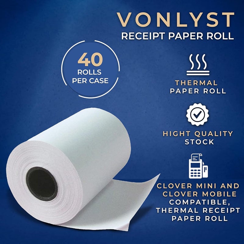 Vonlyst Receipt Paper for Clover Mini and Clover Mobile Thermal Printer 2 1/4 x 80 (40 rolls) - Image 5