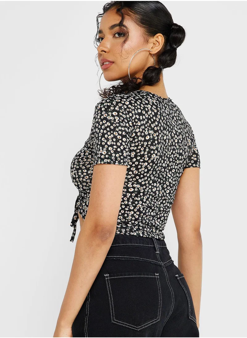 Ginger Printed Drawstring Detail Top