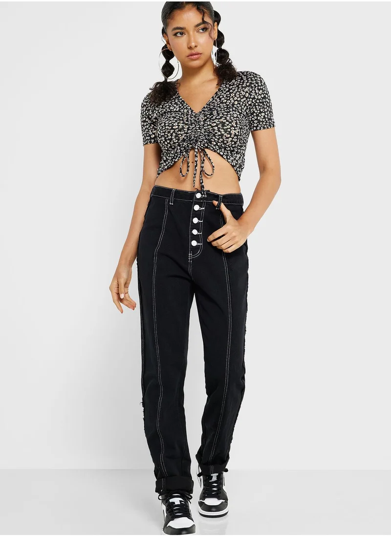 Ginger Printed Drawstring Detail Top