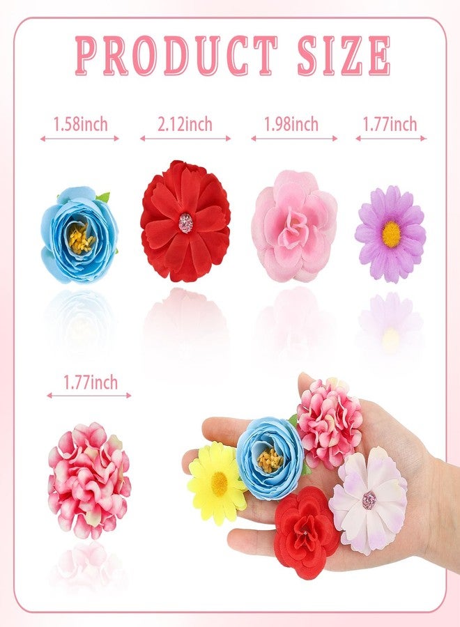 ATTGREAT Fake Flower Heads Small Silk Flower Bulk Mini Artificial Daisy Roses Buds 3D Faux Floral Accessories for Crafts DIY Hair Cake Wedding Party Home Decoration (Bright Colors Mixed) - Image 4