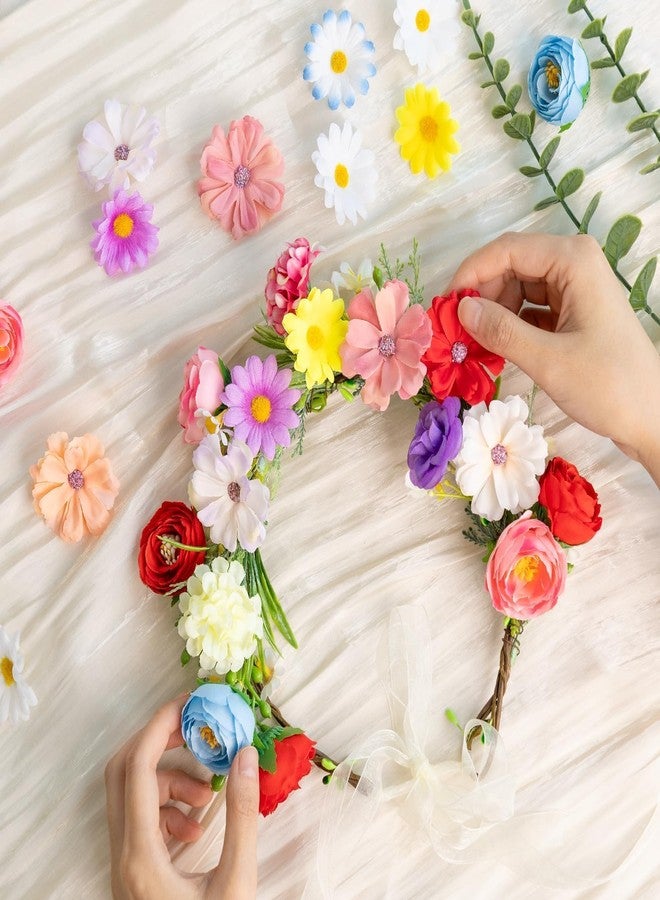 ATTGREAT Fake Flower Heads Small Silk Flower Bulk Mini Artificial Daisy Roses Buds 3D Faux Floral Accessories for Crafts DIY Hair Cake Wedding Party Home Decoration (Bright Colors Mixed) - Image 5