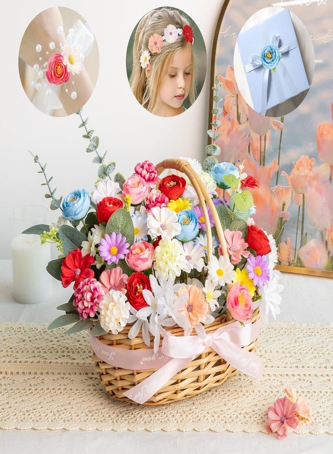 ATTGREAT Fake Flower Heads Small Silk Flower Bulk Mini Artificial Daisy Roses Buds 3D Faux Floral Accessories for Crafts DIY Hair Cake Wedding Party Home Decoration (Bright Colors Mixed) - Image 2