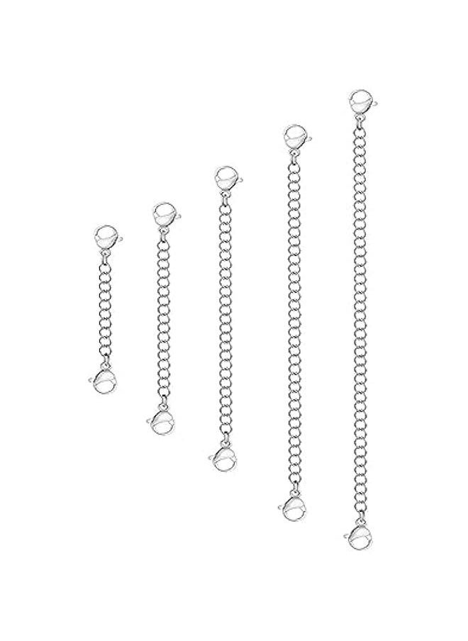 MOXO 5 Pcs Necklace Extender Chain Extenders for Necklaces Durable Strong Removable Necklace Premium Stainless Steel Jewelry Bracelet Anklet Necklace Extenders (siliver)  - Image 1