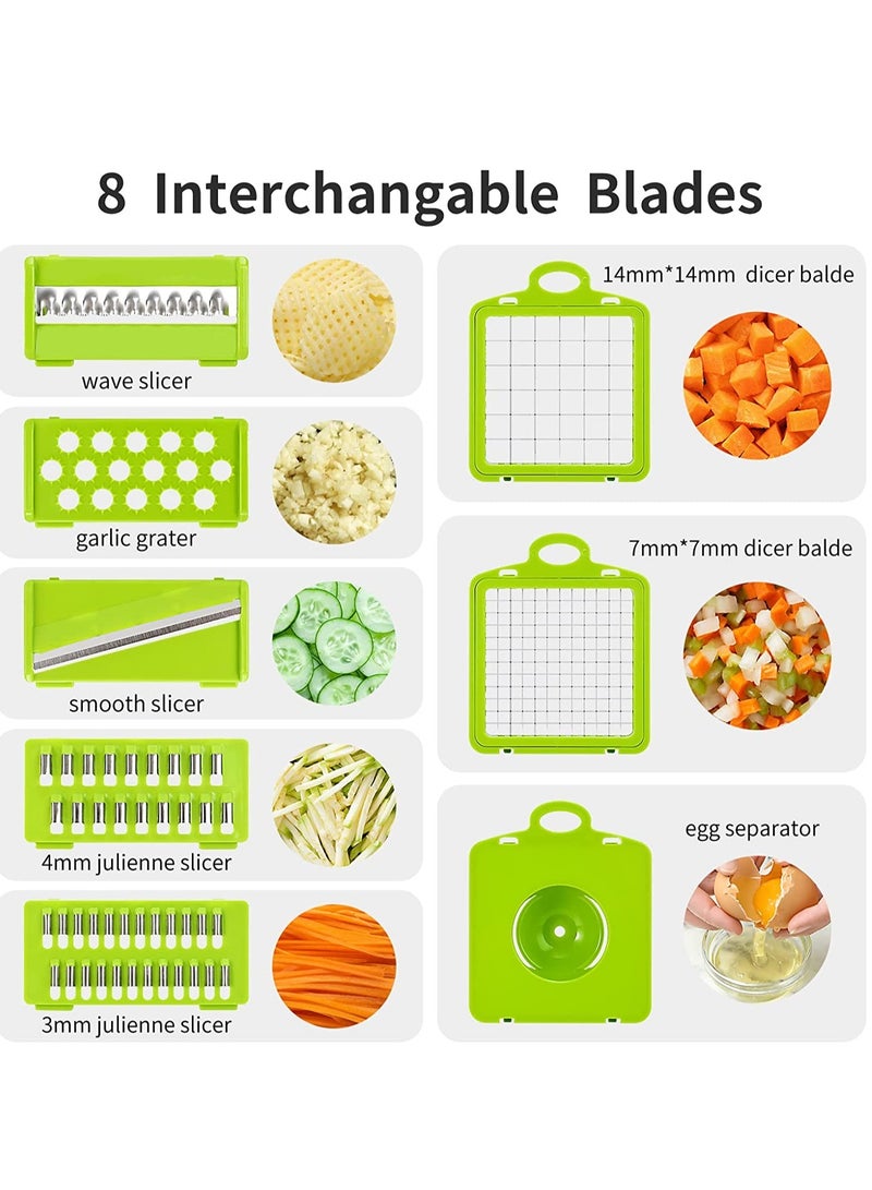 ELTRAZONE Vegetable Chopper,Senbowe Multifunctional 13-in-1 Food Choppers Onion Chopper Vegetable Slicer Cutter Dicer Veggie chopper with 8 Blades,Colander Basket,Container for Salad Potato Carrot Garlic - Image 2