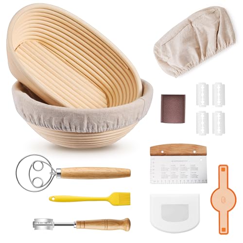 E-far Efar Bread Proofing Basket 9 Inch Round and 10 Inch Oval Sourdough Bread Baking Supplies Complete Sourdough Starter Kit for Beginners - Image 1
