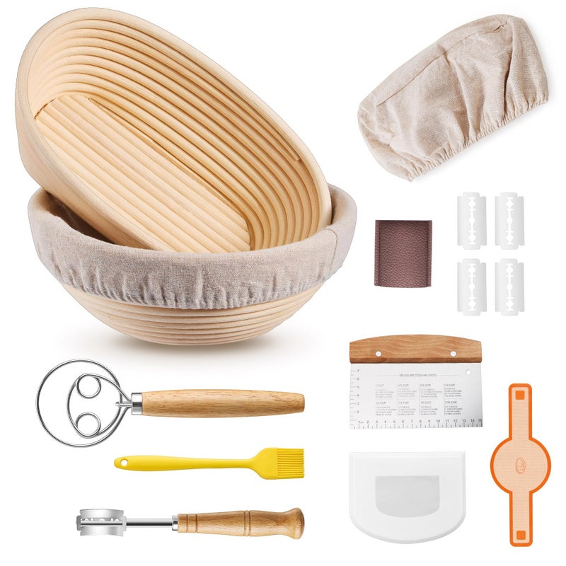 E-far Efar Bread Proofing Basket 9 Inch Round and 10 Inch Oval Sourdough Bread Baking Supplies Complete Sourdough Starter Kit for Beginners - Image 2