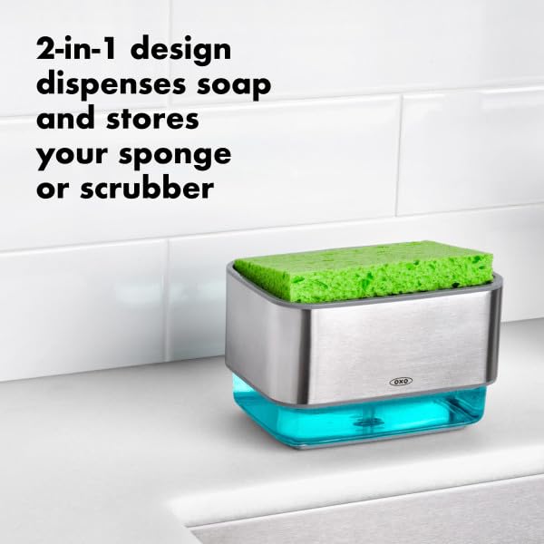 Oxo Good Grips 2 In 1 Soap Pump Dispenser With Sponge Holder (385Ml) Free Sponge - Image 3