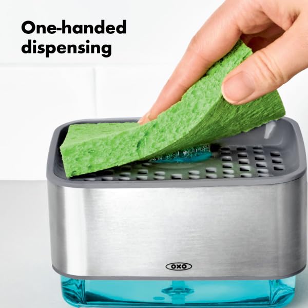Oxo Good Grips 2 In 1 Soap Pump Dispenser With Sponge Holder (385Ml) Free Sponge - Image 4