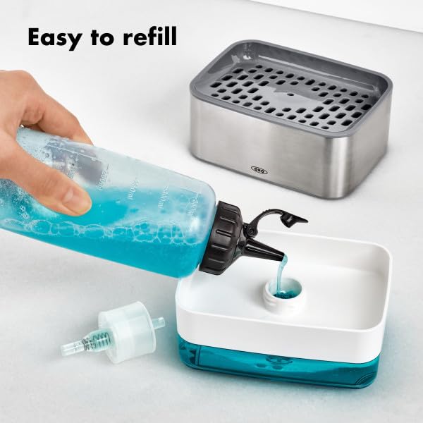 Oxo Good Grips 2 In 1 Soap Pump Dispenser With Sponge Holder (385Ml) Free Sponge - Image 2