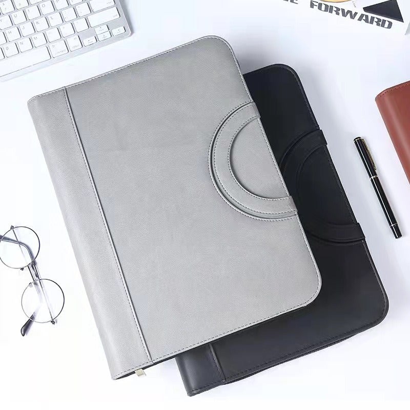 Zhe Ben Hang Multifunctional Leather A4 Zipper File Folder with Handle, Large Capacity Business Meeting Manager Organizer - Image 1