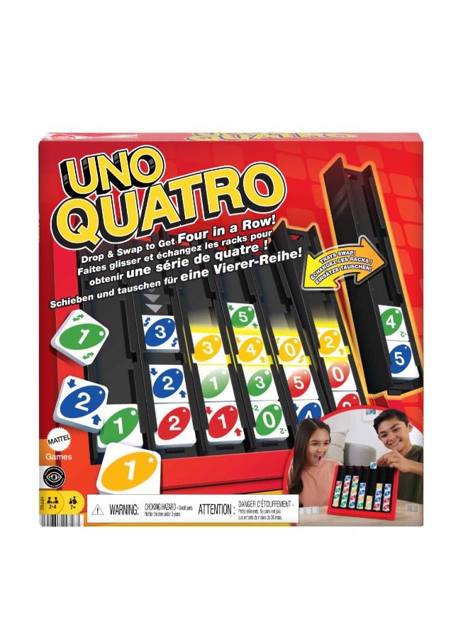 Mattel Games UNO Quatro Game with Colored Tiles & Plastic Grid for Adult, Family & Parties, 2 to 4 Players Ages 7 Years Old & Up​​​ - Image 1