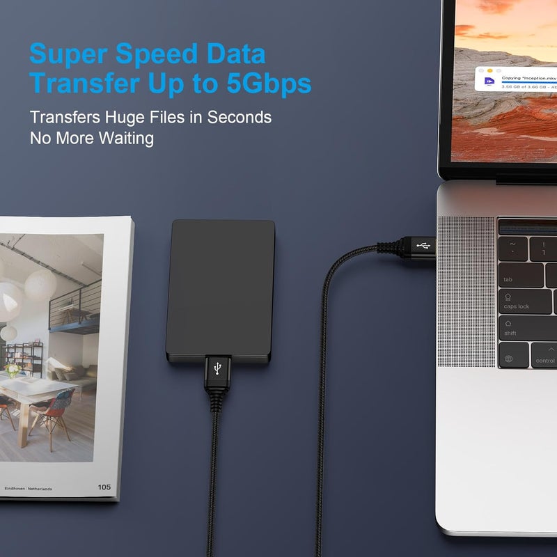 كابل USB إلى USB بطول 3 أقدام، عبوة من 2 كابل USB 3.0 ذكر إلى ذكر A إلى A مزدوج الجوانب لنقل البيانات، مكبر الصوت، القرص الصلب الخارجي، مبرد الكمبيوتر المحمول، مشغل DVD، KVM، التلفزيون، المحور، الشاشة، جهاز الاستقبال - Image 3