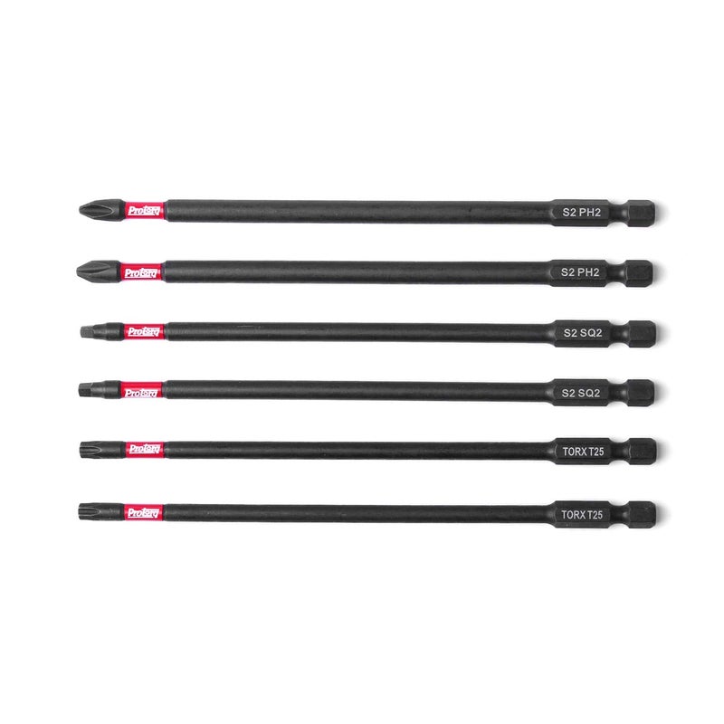 Protorq Long Impact Bit Set W/clip, 2 Phillips, 2 Square, T25 TORX, 6-Inch Length, 6-Piece,Industrial Strength, 1/4" Hex Shank - Image 2