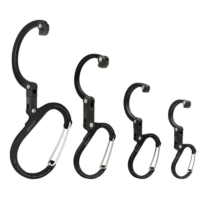 GEAR AID HEROCLIP Carabiner Gear Clip and Hook (Large, Medium, Small, Mini) for Camping, Backpack, Suitcases, Purse and Garage Organization, Stealth Black, Variety Size 4 Pack - Image 2
