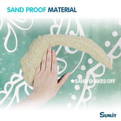 Sunlit Silky Soft 106"x81" Boho Sand Proof Beach Blanket Sand Proof Mat with Corner Pockets and Mesh Bag for Beach Party, Travel, Camping and Outdoor Music Festival, Tiffany Green Mandala - Image 3