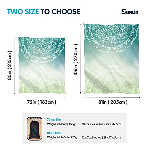 Sunlit Silky Soft 106"x81" Boho Sand Proof Beach Blanket Sand Proof Mat with Corner Pockets and Mesh Bag for Beach Party, Travel, Camping and Outdoor Music Festival, Tiffany Green Mandala - Image 2