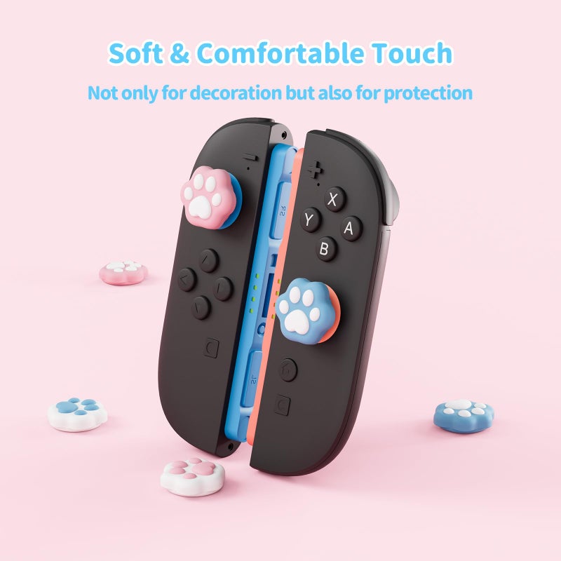 GeekShare Cat Paw Joystick Caps Compatible with Nintendo Switch 2, Anti-Slip Silicone Thumb Grip Caps for Switch 2025, Pink & Blue, 4pcs - Image 3