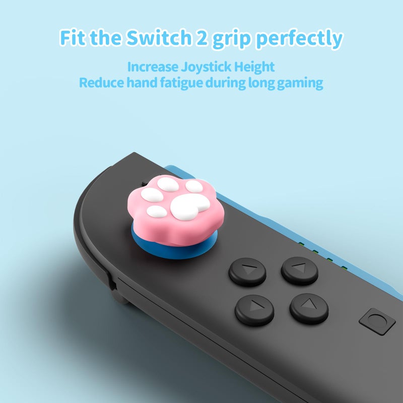 GeekShare Cat Paw Joystick Caps Compatible with Nintendo Switch 2, Anti-Slip Silicone Thumb Grip Caps for Switch 2025, Pink & Blue, 4pcs - Image 4
