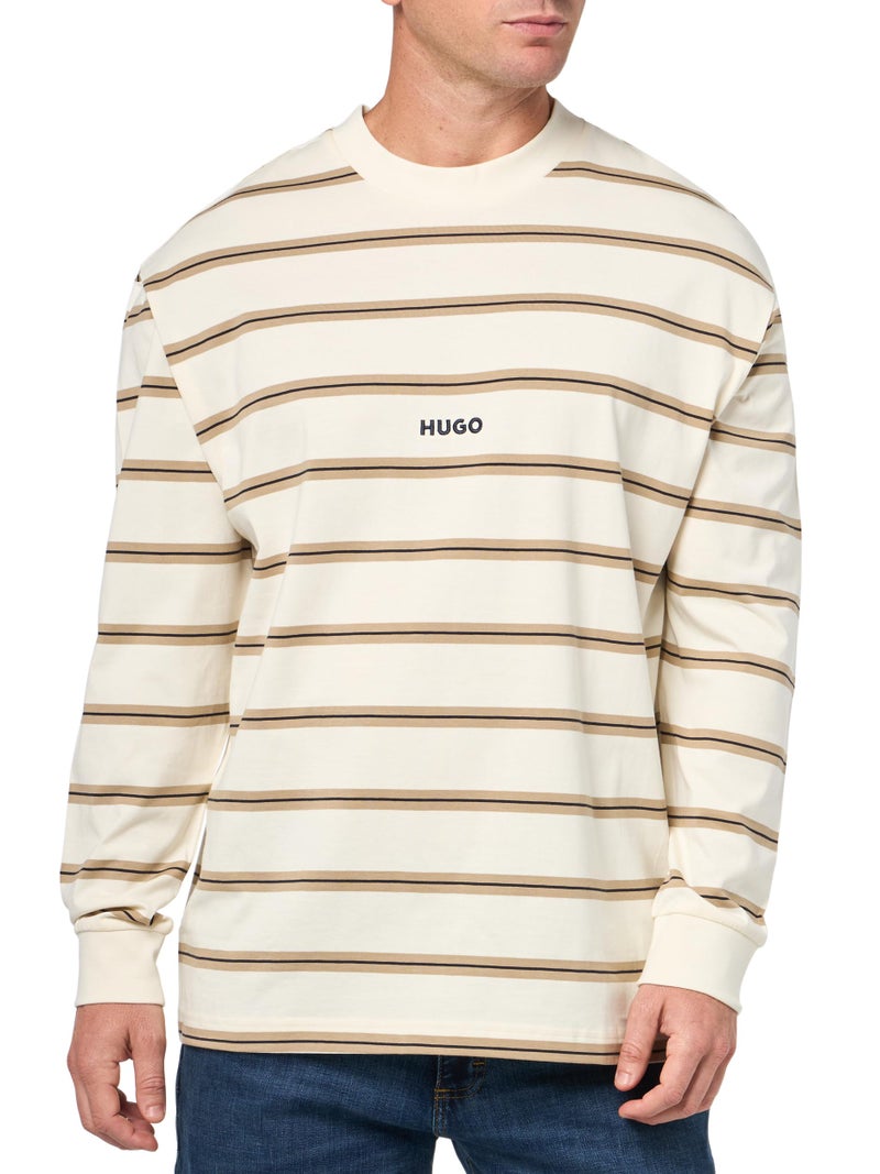 HUGO Wide Stripe Center Logo Long Sleeve TShirt Dunes Stripe XL