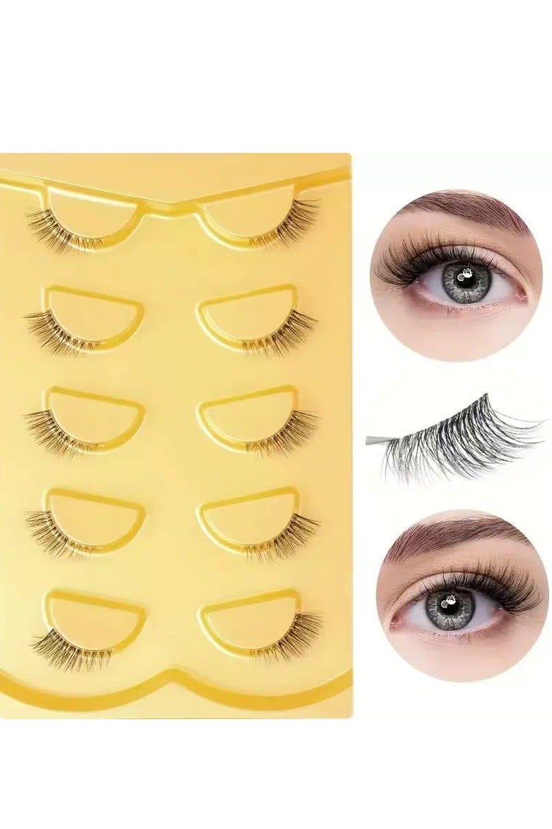 JOSQUEWNN 5 Pairs Half-Eye False Eyelashes Set,10mm Cat-Eye Style Natural Look Lengthening Outer Corners, One-Piece False Lashes With Clear Band., Long-Lasting Smudge-Proof, Suitable For Daily And Party Occasions. - Image 3