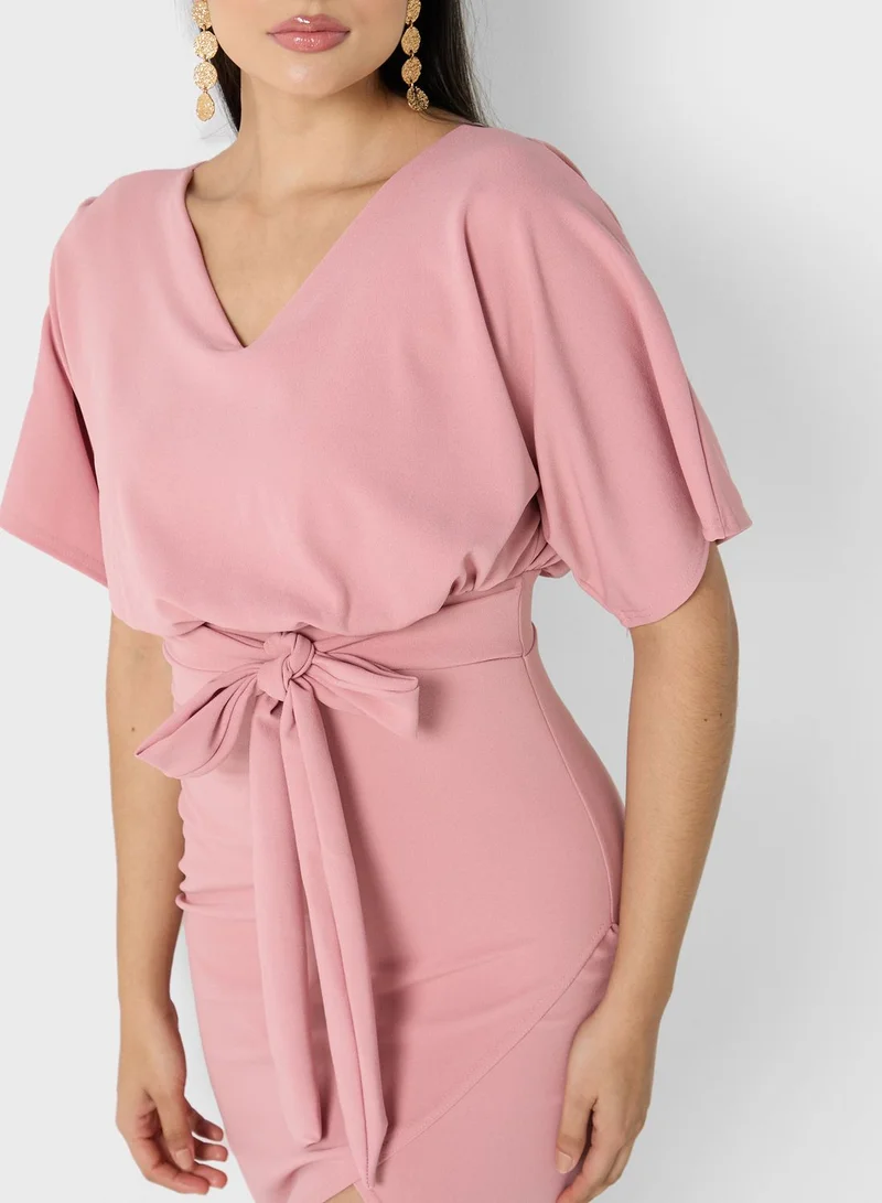 boohoo Tie Detail Wrap Dress