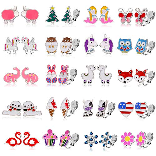 SYNLIN 20 Pairs Kids Earrings - Clip-on for Girls - Easter & Christmas - Magnetic - Image 1