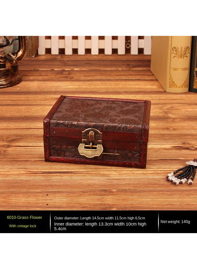 Bluejw Antique Retro Creative Desktop Storage Box With Lock Storage Box European-style Wooden Jewelry Box Small Wooden Box Gift - Image 1