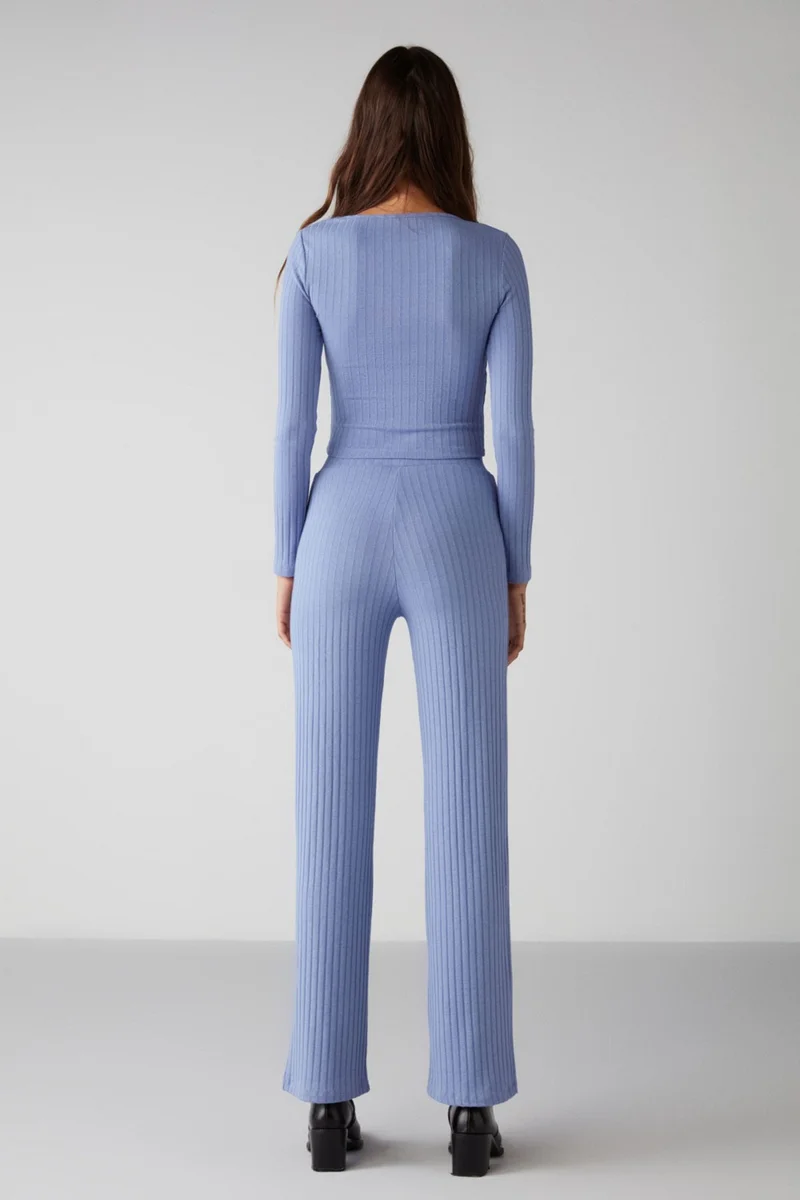 جريميلانج Violeta Women's Knitwear-Looking Fabric Silver Buttoned Corduroy Fabric Blue Blouse