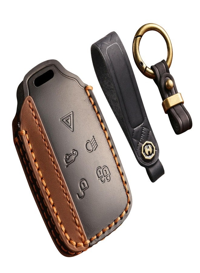 Ysbxitu 5 Button Smart Key Fob Cover with Keychain Fit for Land Rover Range Rover Evoque,Velar,Sport,discoveryCowhide Key Sleeve Key Holder Key Proctive Cover Remote Key Shell Case-Black - Image 1